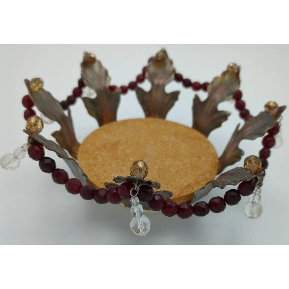Vtg Wine Bottle Coaster Faceted Red Clear Beads Holiday‎ Table Gothic Setting